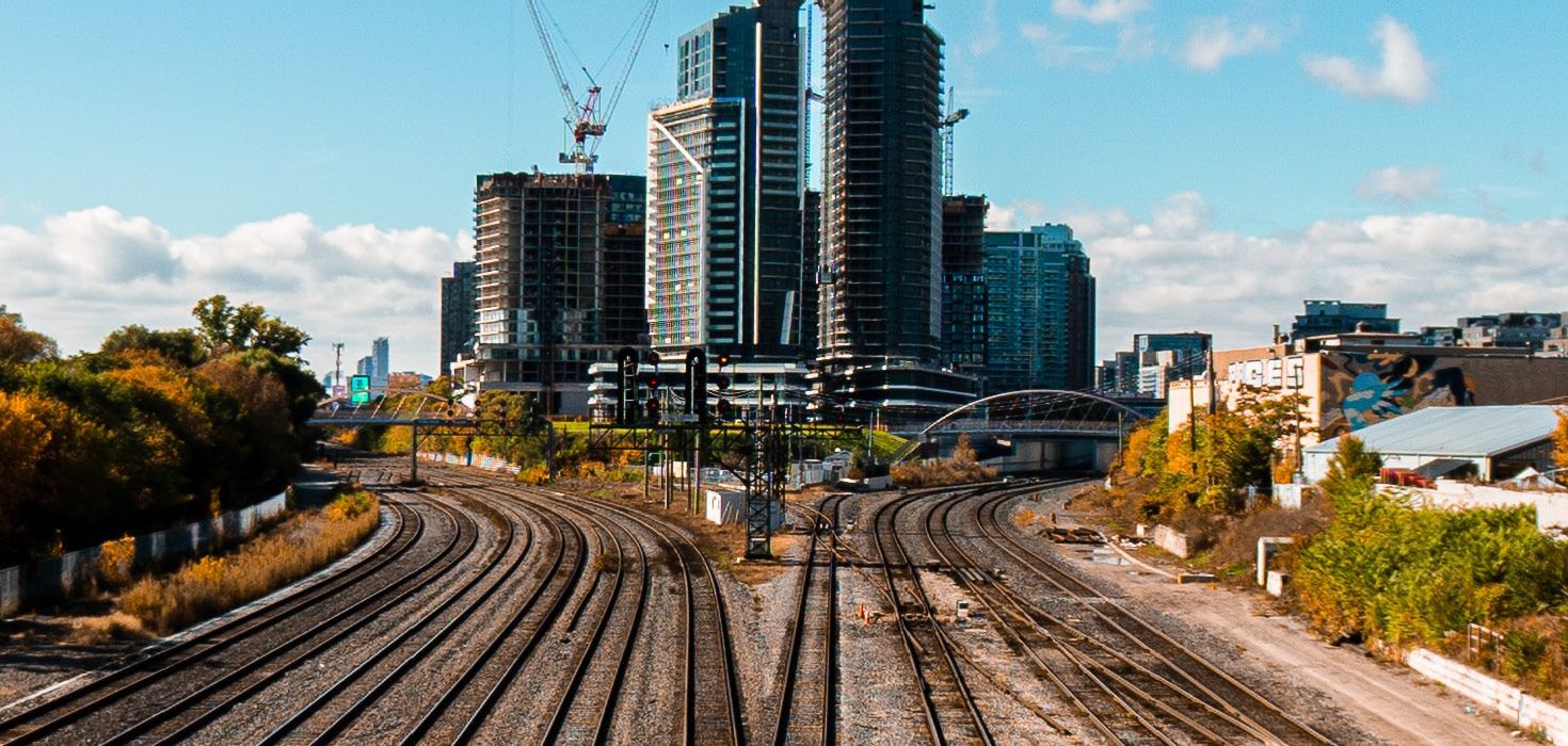 Rail tracks leading into downtown
