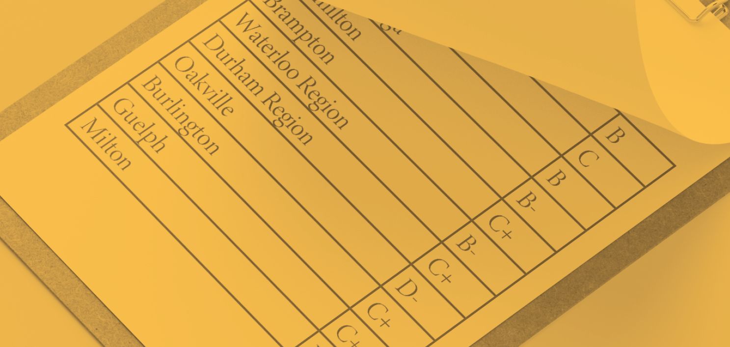 A list of names of municipalities in the Toronto Region, in a yellow tint.