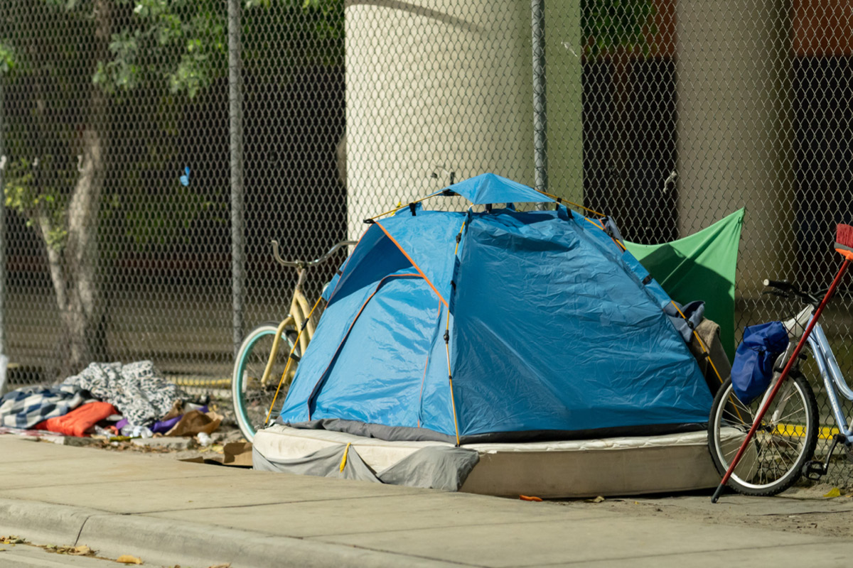 A tent set up for long-term living.