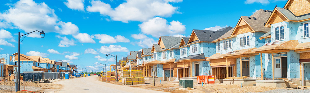 Street with pre-constructed homes
