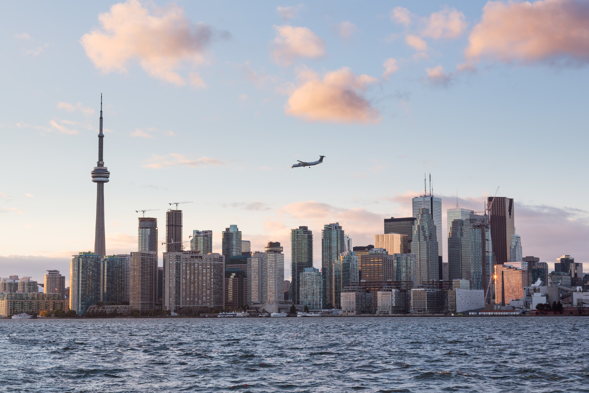 Skyline with airplane