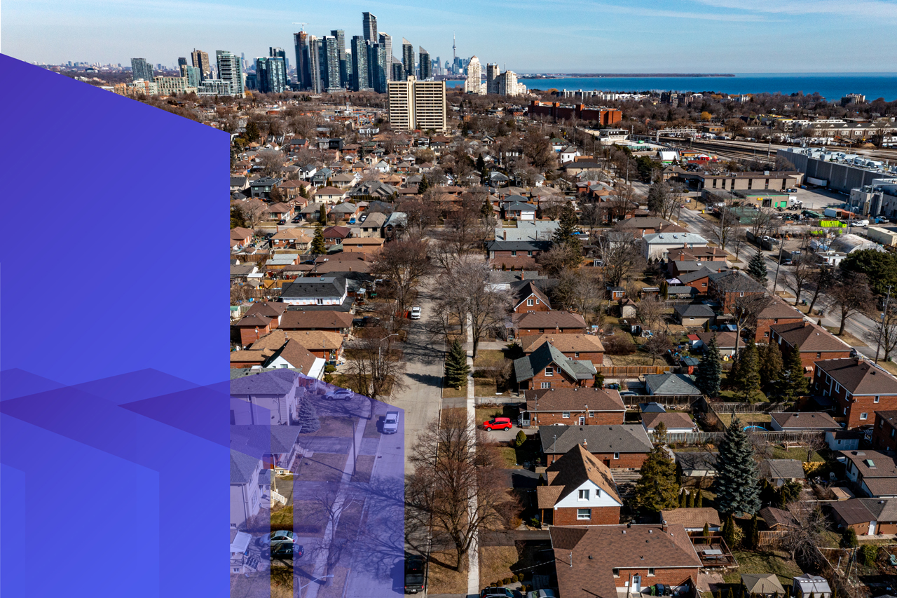 An aerial view of single-family housing in Toronto.