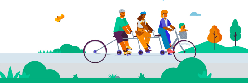 Vector image of 3 people bicycling together