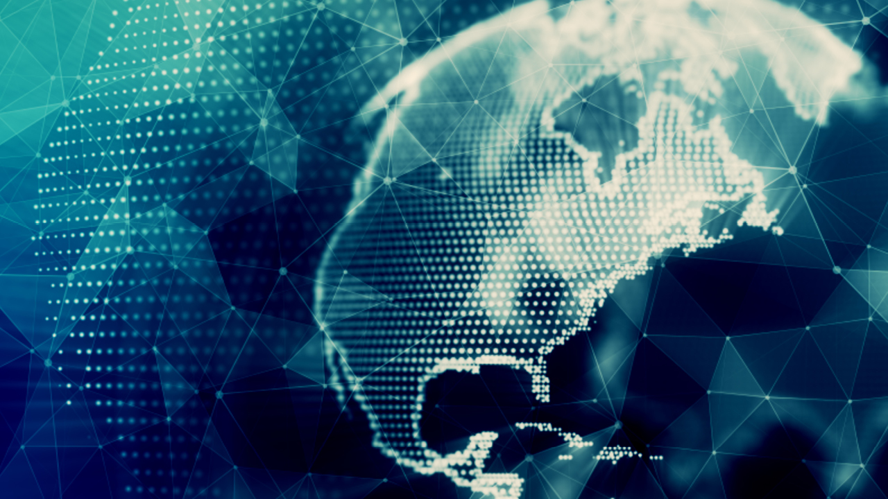 Pixelated data points on a globe