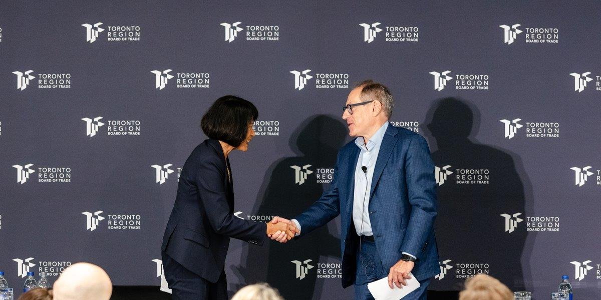 Mayor Olivia Chow and TRBOT President & CEO Giles Gherson shaking hands at the Policy Priority Setting Session.