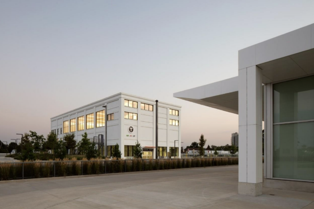 Mount Dennis Station incorporates the former Kodak Building, which was relocated to build the station’s foundation. Credit A-Frame.   