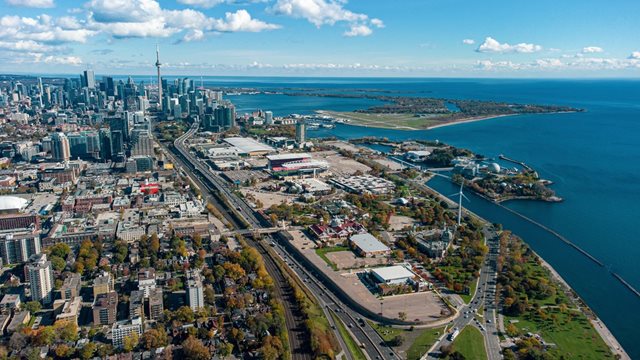 An aerial view of Toronto's waterfront.