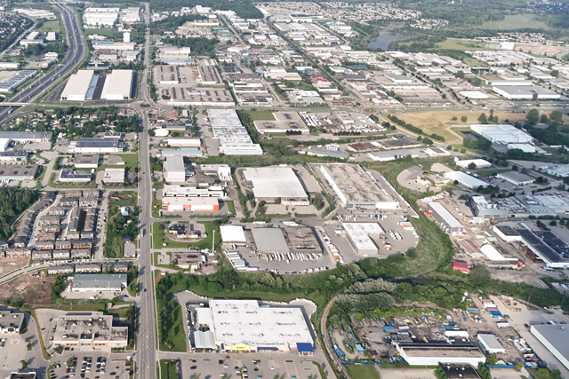 An aerial overview of the Pearson Employment lands