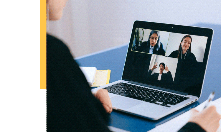 Person participating in a virtual meeting.
