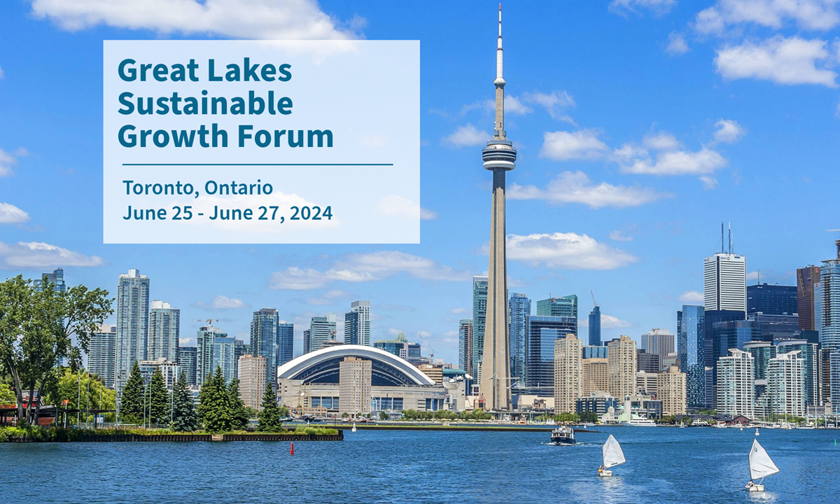 The great lakes sustainable growth summit promo image, on the shore of Lake Ontario.