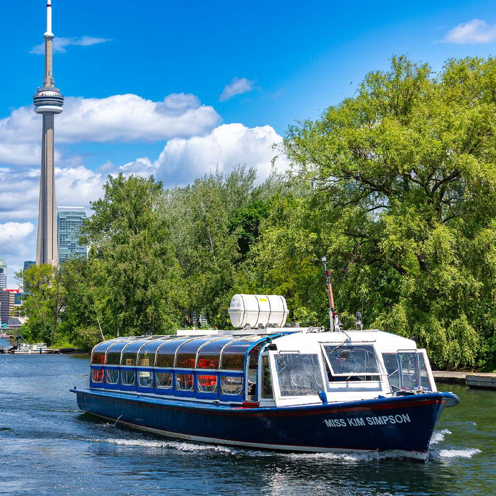 The Kim Simpson boat touring Toronto's harbour.