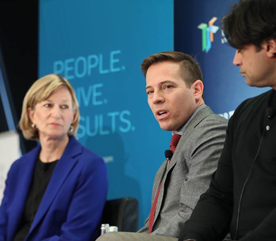 3 panelists at an event.