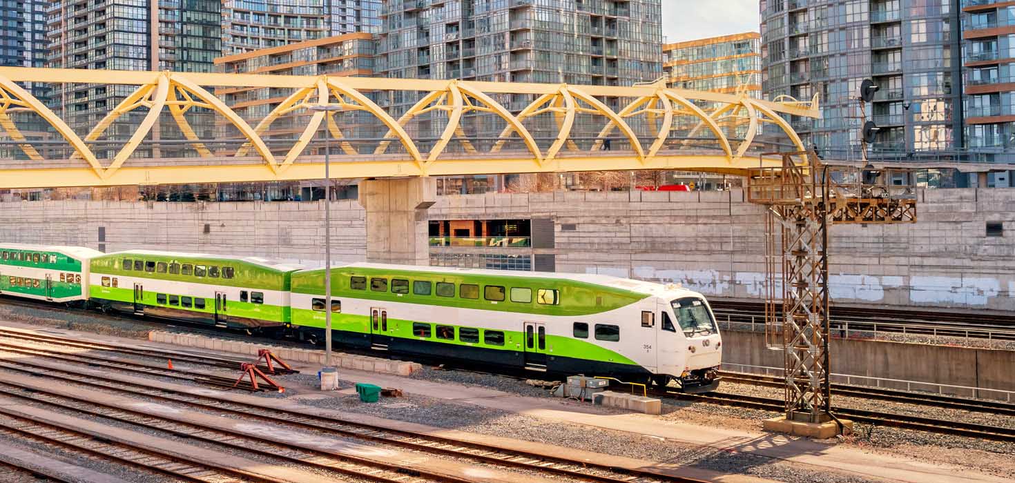 A GO Train leaving the station.