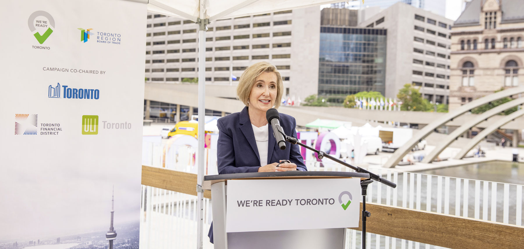 Jan De Silva, TRBOT President and CEO addresses the media at the beginning of the We're Ready Toronto campaign.