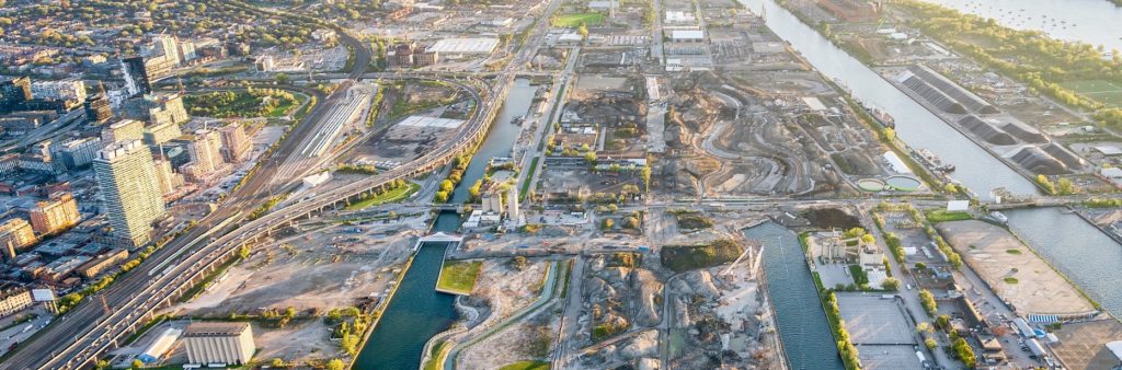 An aerial view of Toronto's Port Lands.