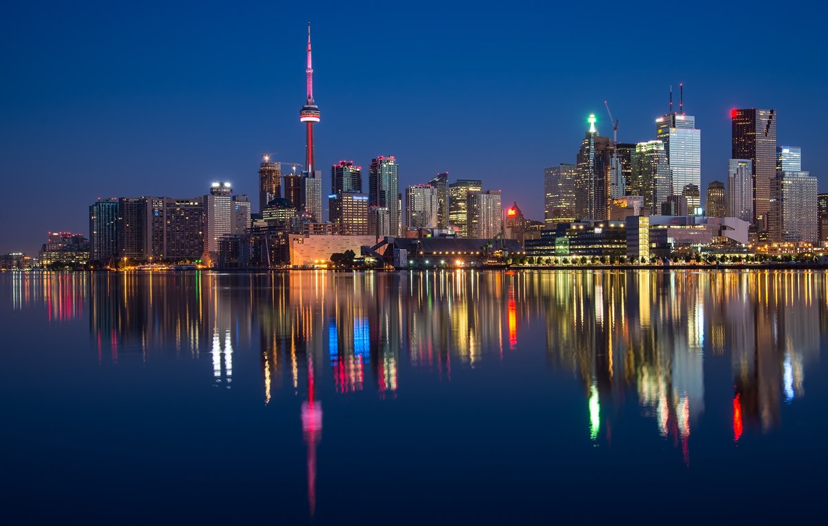 Toronto's waterfront at night.